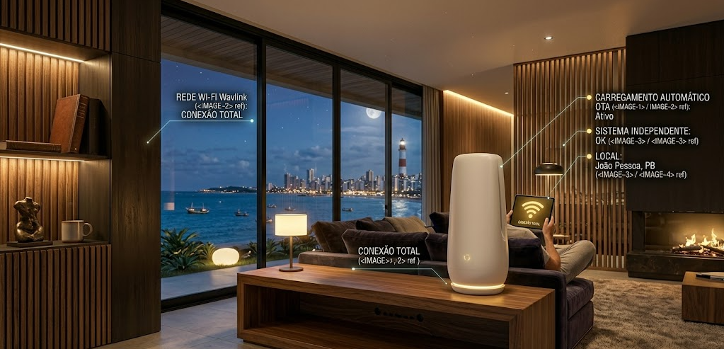 Escultura decorativa moderna que na verdade é um dos novos Roteadores Wi-Fi 7 com designs inovadores em uma sala de luxo.